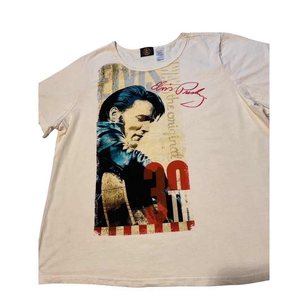 Signature Products Elvis Presley Graphic T Shirt Cream 1X 18W The King Rock Roll